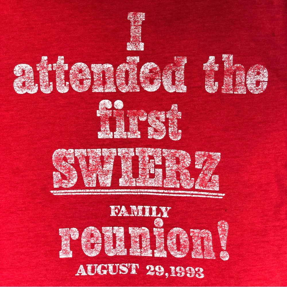 Bright Red True Vintage 1993 Swierz Family Reunion T-Shirt, Size L